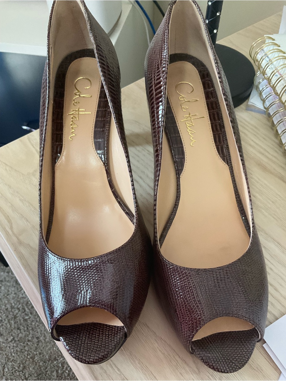 Cole Haan Dark Brown Peep-Toe Heels